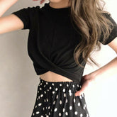 Sexy Solid Criss Cross Slim Shirt